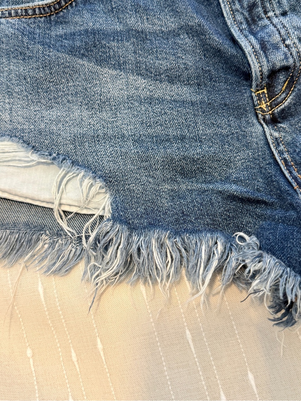 We The Free Dark Blue Distressed Denim Frayed Hem Daisy Duke Shorts - Picture 4 of 5
